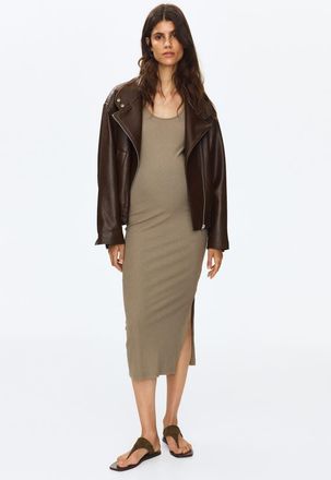 H&M Mama Ribbed Jersey Dress in Khaki Green at Nordstrom, Size Xx-Large