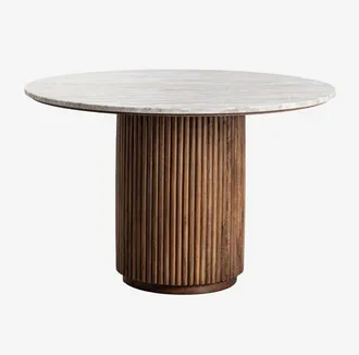Sklum Tavolo da pranzo rotondo Giselda in pietra naturale e legno di mango SKLUM