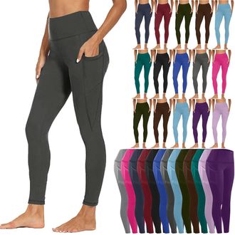 Generic Leggings for Women UK High Waisted Gym Running Leggings with Pockets Womens Yoga Pants Anti Cellulite Workout Pants with Tummy Control Compression Tig