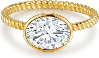 MAX + STONE Solid 10K Yellow Gold 3 Carat Oval Bezel Cubic Zirconia Bezel Oval Twist Band Ring