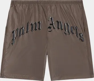 Palm Angels Men & apos;s Curved Logo Nylon Swim Trunks