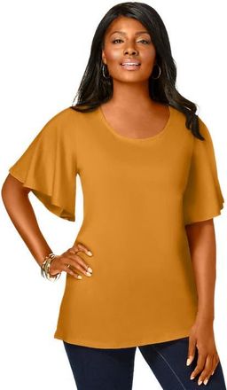 Jessica London Stretch Knit Flutter Sleeve Tunic in Rich Gold at Nordstrom, Size Small