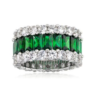Ross-Simons Simulated Emerald and CZ Eternity Band in Sterling Silver