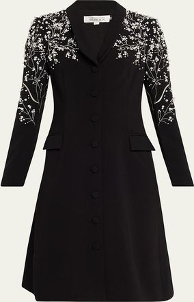 Teri Jon Bead-Embroidered Crepe Blazer Dress