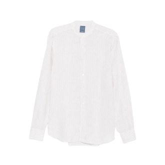 Barba Halsloos Gestreept Shirt - Heren - Overhemden - Wit - Maat: 3XL