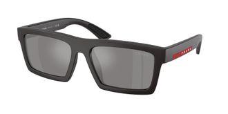Prada Grey Mirror Silver Rectangular Mens Sunglasses PS A07S 18K60A 55