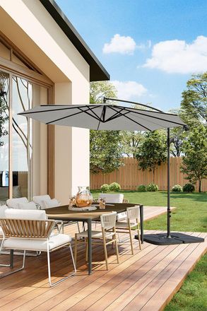 Living and Home 3M Outdoor Large Cantilever Patio Parasol with a Cross base and a Square Base in Light Grey