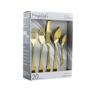 MegaChef Gibbous 20 Piece Flatware Utensil Set, Stainless Steel Silverware Metal Service for 4 in Gold at Nordstrom