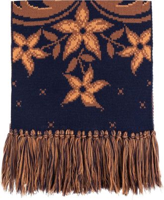 Etro Sciarpa a fiori jacquard con frange - Blu