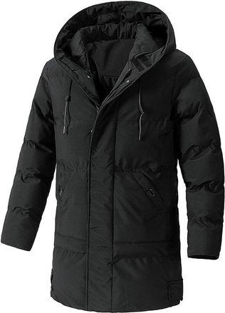 Generic Mens Down Jackets Lightweight Winter Long Sleeve Outdoor Long Hooded Jacket Solid Casual Thicken Warm Jacket Windproof Mens Coat for Camping Walking T
