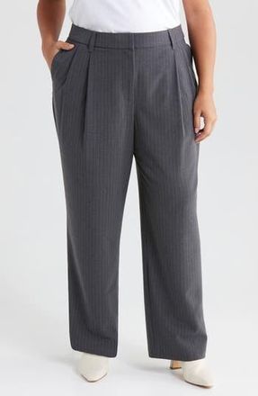 Wit & Wisdom Pinstripe Ultra Skyrise Pleated Wide Leg Pants in Steel Grey White at Nordstrom Rack, Size 24W