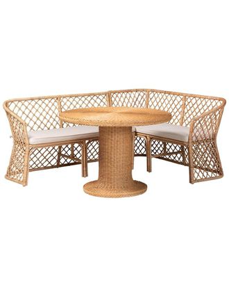 Baxton Studio Ellard Bohemian Rattan 3Pc Dining Nook Set