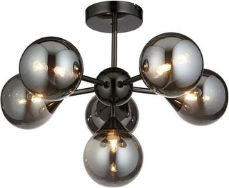 Endon Lighting Oscar 6 Light Multi Arm Glass Shade Semi Flush Ceiling Lamp Black Chrome