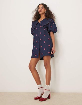 Sister Jane Sister Jane hearts embroidered mini dress in denim blue