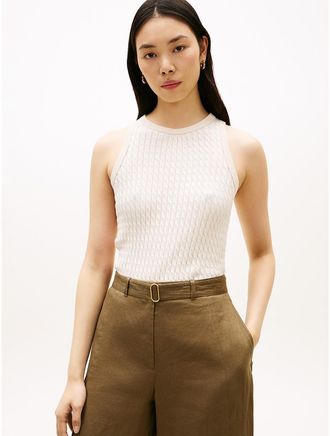 Tommy Hilfiger Womens Cable Knit Sweater Tank - Beige - XXS