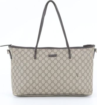 Gucci Brown Leather Coated Canvas Handbag Shoulder Bag Tote Bag (Pre-Owned)