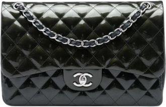 Chanel Pre-owned Vintage Double Flap Shoulder Bag - Dames - Vintage Schoudertas - Groen - ONE Size - Leer - Vintage