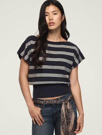 Lucky Brand Womens Striped Boat Neck Sweater Tee