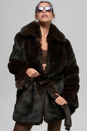 Alo | Faux Fur Starstruck Coat in Midnight Brown/Black, Size: Medium