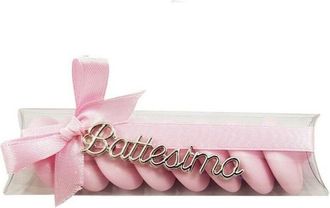 Trade Shop Trade Shop - Kit Bomboniera Per Battesimo 12 Tubi + 12 Targhette Nastro Bigliettini - Rosa