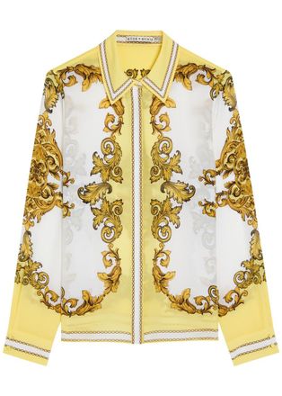 Alice & Olivia Willa Printed Silk-chiffon Shirt - Yellow - S (UK8-10 / S)