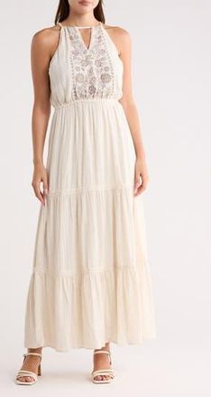 Lovestitch Tiered Halter Dress in Off White/Taupe at Nordstrom Rack, Size Medium