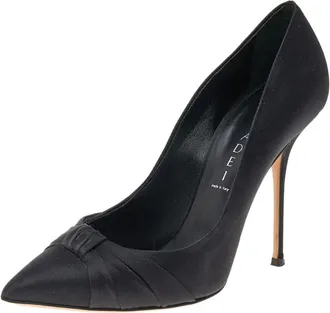 Casadei Black Satin Pointed Toe Pumps