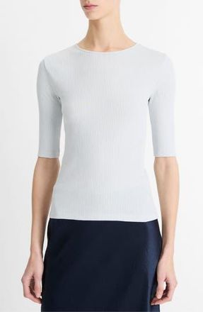 Vince Rib Elbow Sleeve Cotton Top in Opal Grey at Nordstrom Rack, Size Small