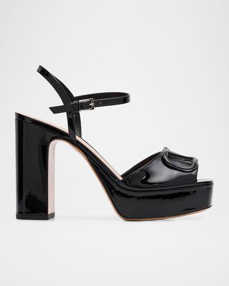 Valentino Garavani 115mm VLogo Signature Patent Leather Platform Sandals