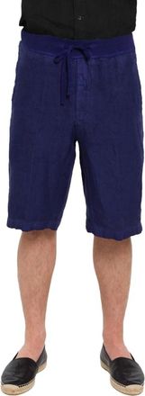 120% Lino Korte Broeken, Heren, Blauw, L, Linnen, Casual Shorts