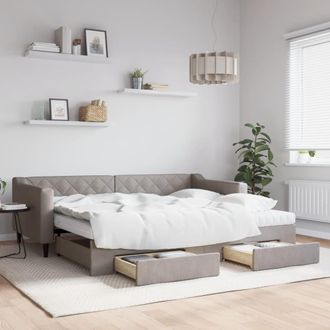 vidaXL Sof&aacute; Cama Nido Con Cajones Tela Gris Taupe 90x200 Cm Vidaxl