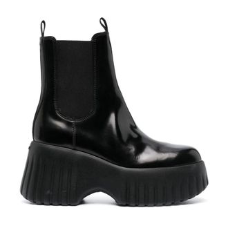 Hogan H-Stripes Wedge Chelsea Boots - female - Hogan - Chelsea Boots - Black - 7 UK - Shoes