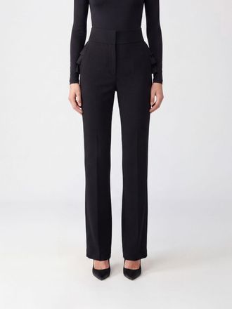 Elisabetta Franchi High-Waisted Cr&ecirc;pe Skinny Trousers with Ruffles