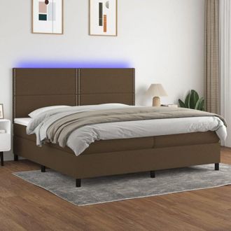 vidaXL Cama Box Spring Colch&oacute;n Luces Led Tela Marr&oacute;n Oscuro 200x200 Cm Vidaxl
