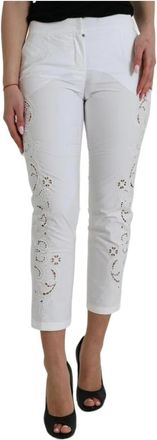 Dolce & Gabbana Laser Cut Cropped Broeken - Dames - Vrijetijds broeken - Wit - XS - Katoen - Broeken