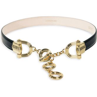 D&eacute;hanche Elysee Chain & Leather Belt in Black/Gold at Nordstrom, Size Large
