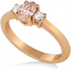 Allurez Small Oval Morganite & Diamond Three-Stone Engagement Ring 14k Rose Gold (0.60ct)