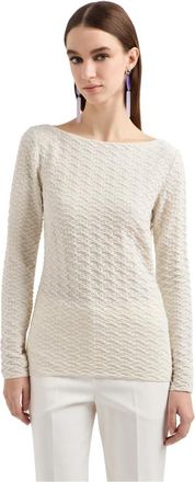 Emporio Armani Jacquard Jersey Jumper met Reli&euml;fpatroon - Dames - Longsleeves - Beige - M - Tops