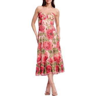 Dress The Population Carina Floral Embroidered Strapless Cocktail Dress in Peach Multi at Nordstrom, Size Xx-Large