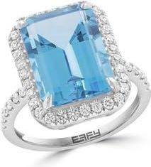 Effy Sterling Silver Blue Topaz & Zircon Halo Ring at Nordstrom Rack, Size 7