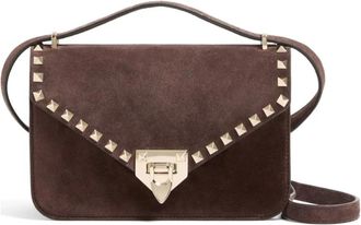 Valentino Garavani Tassen, Dames, Bruin, ONE Size, Su&egrave;de, Rockstud Small Shoulder Bag