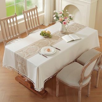 OEM Mantel Rectangular De Lino Y Algod&oacute;n Resistente A Las Manchas, Lavable E Impermeable, Color Champ&aacute;n, Tejido Para Uso Exterior En Jard&iacute;n Y Cocina (140 