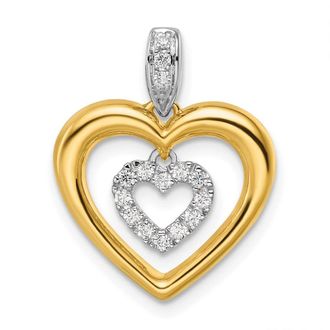 Diamond2Deal 14K Two-Tone Gold Lab Grown Diamond Dangle Heart in Heart Pendant (0.15ct, VS, G-H)