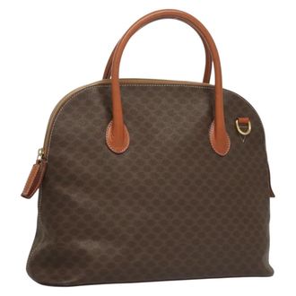 Celine Macadam Handbag Macadam With Leather Brown Canvas Handbag (Pre-Owned)