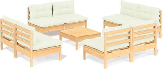 vidaXL Muebles De Jard&iacute;n 9 Piezas Cojines Madera De Pino Color Crema Vidaxl