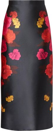 Erdem floral-print midi pencil skirt - women - Cotton/Polyester/Silk - 14 - Black