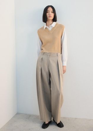 Mango Pullover collo a V combinato marrone medio - Donna - S - MANGO