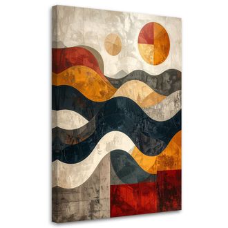 Feeby Cuadro En Lienzo Abstracci&oacute;n Retro Ondulada En Beige Negro Y Rojo 70x100
