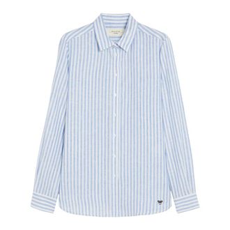 Max Mara Overhemden, Dames, Blauw, M, Linnen, Gestreepte linnen overhemd