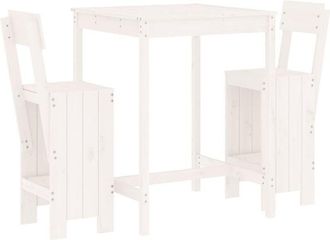 vidaXL Set De Mesa Y Taburetes Altos Jard&iacute;n 3 Pzas Madera Pino Blanco Vidaxl